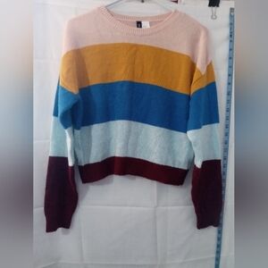 H&M Divided Colorblock Striped Crewneck Sweater Pink Yellow Blue Maroon  Small